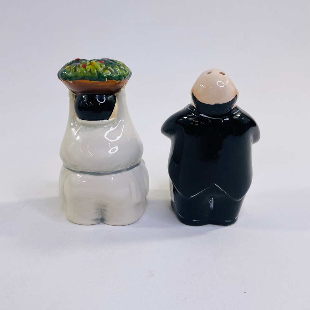 CIC Ceramic Chef and Waiter Salt and Pepper Shakers Set Whimsical Kitchen Decor - Picture 3 of 7